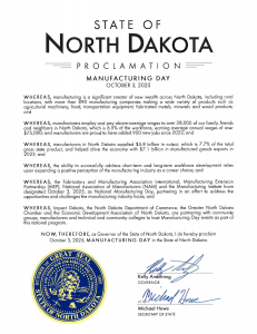 Governor Armstrong declares Manufacturing Day in North Dakota